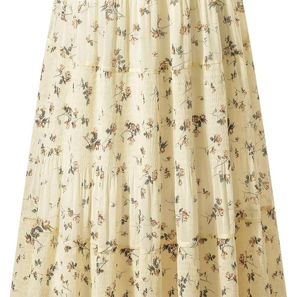 Women's Chiffon Elastic High Waist Pleated A-Line Flared Maxi Skirts